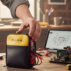 FLUKE Large Soft Zippered Vinyl Case for DMMS Black & Yellow 7.5 x 5.5 NWOT